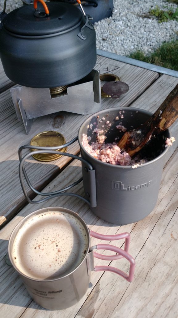 Trangia, anodized aluminum mug and kettle, titanium mug