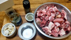 venison wiejeska sausage recipe ingredients measured out in bowls