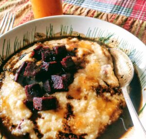 COOK: Cheese Grits with Chocolate Red-Eye Gravy and Cheddar Jalapeno Venison Summer Sausage