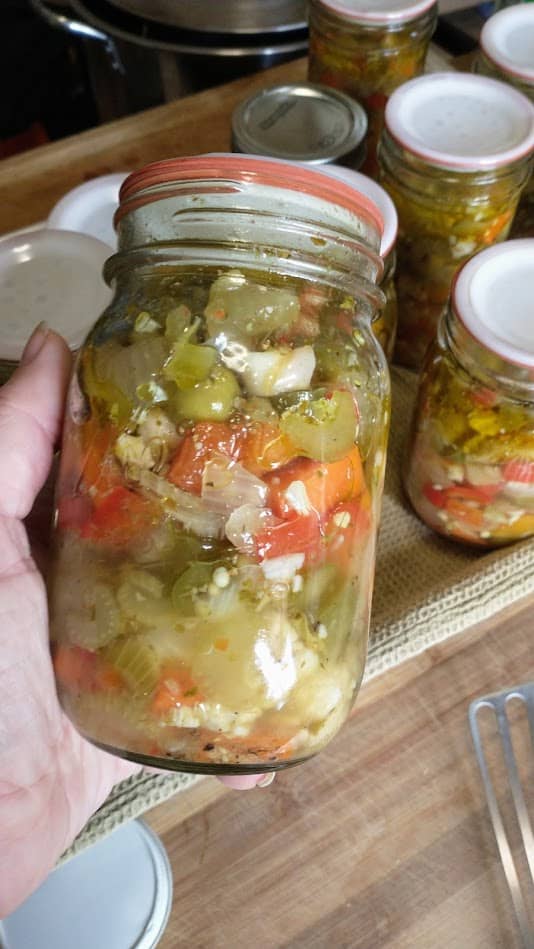 A jar of chicago style giardiniera