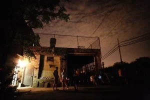 the courtyard outside New Capital gallery at night