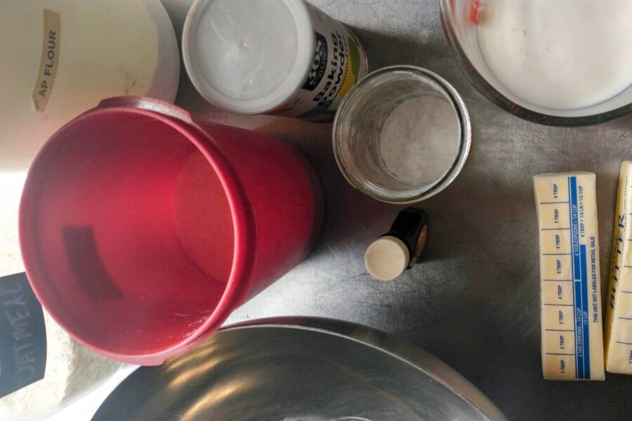 Lemon oat scones ingredients laid out and ready to measure.