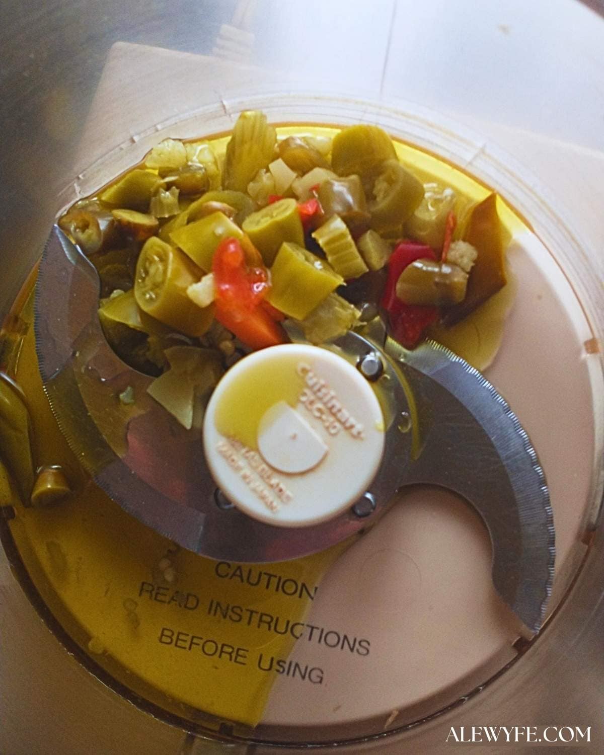 giardiniera in a food processor for spicy pizza spread