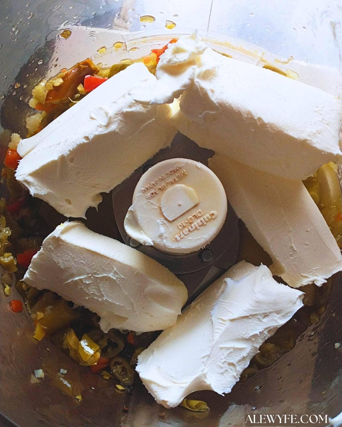 cubed cream cheese and the giardiniera for spicy pizza spread