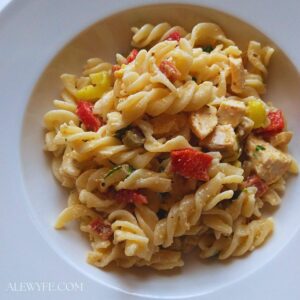 COOK: Triple Pickled Pepper Pasta Salad with Pepperoni and Chicken (or Chickpeas)
