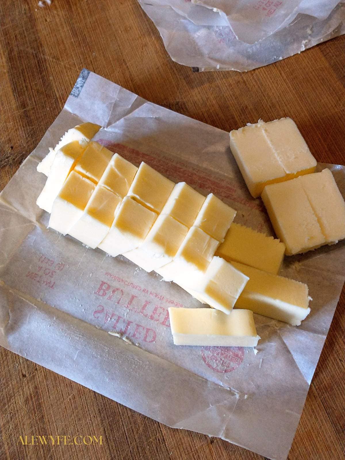 a stick of butter cut into small cubes before mixing into pastry dough