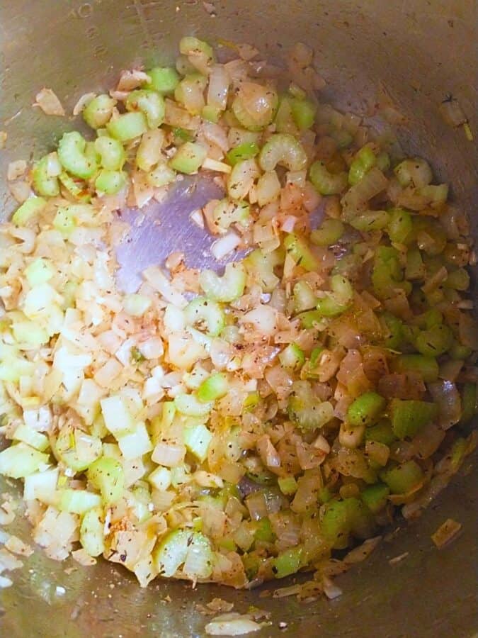 sauteing onions and celery with seasonings in the instant pot