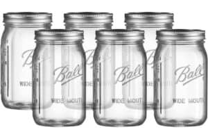 six quart wide mouth ball mason canning jars against a white background.