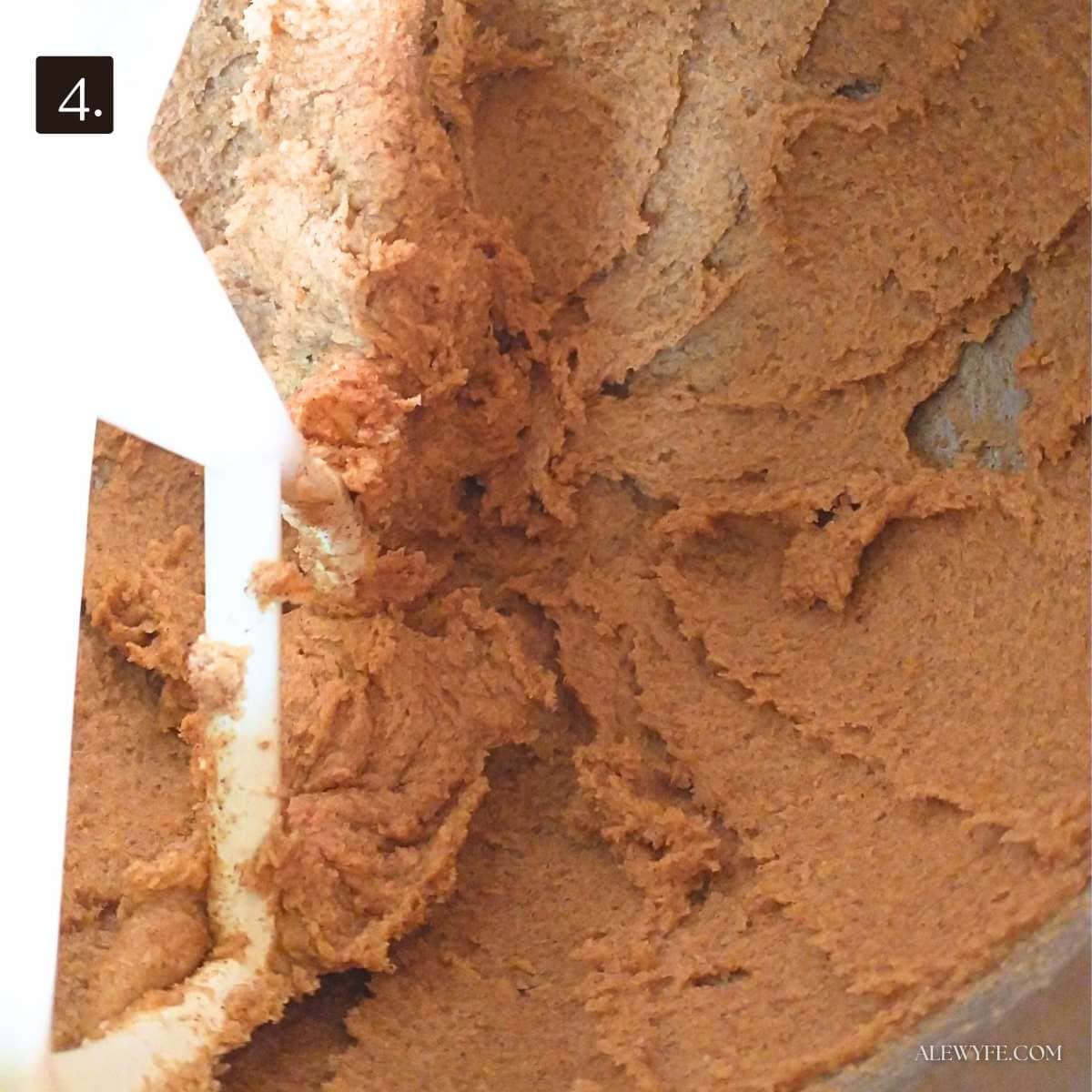 cinnamon, sugar, and butter creamed together in a mixer with a paddle attachment to make king cake filling.