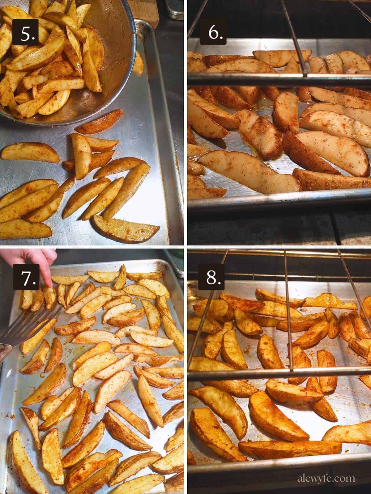 baking and flipping the cajun potatoes (photo grid). 