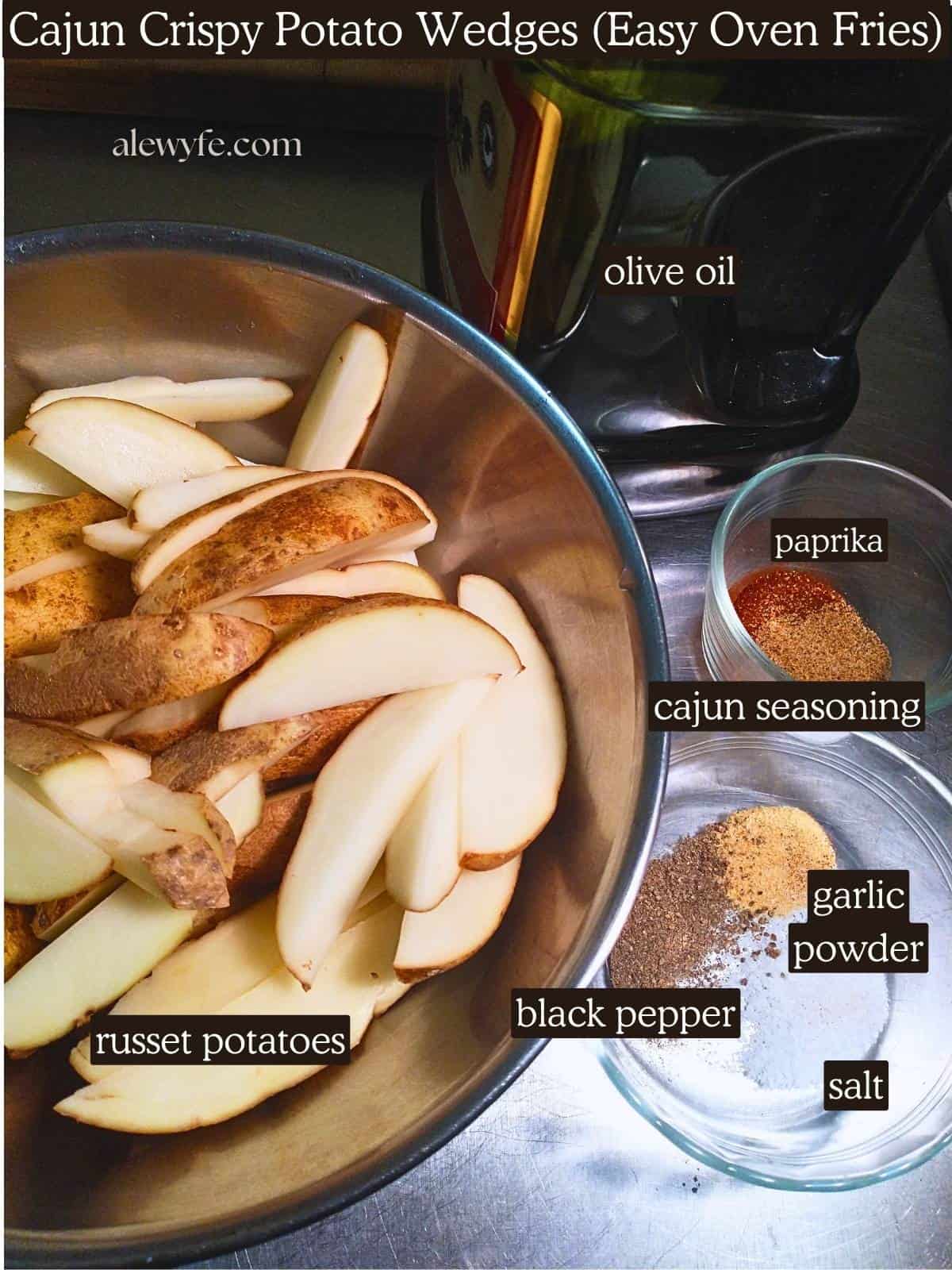 labeled ingredient photo for Cajun crispy potato wedges.
