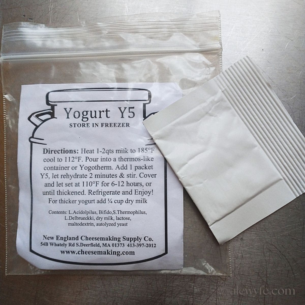 a packet of freeze-dried yogurt culture.