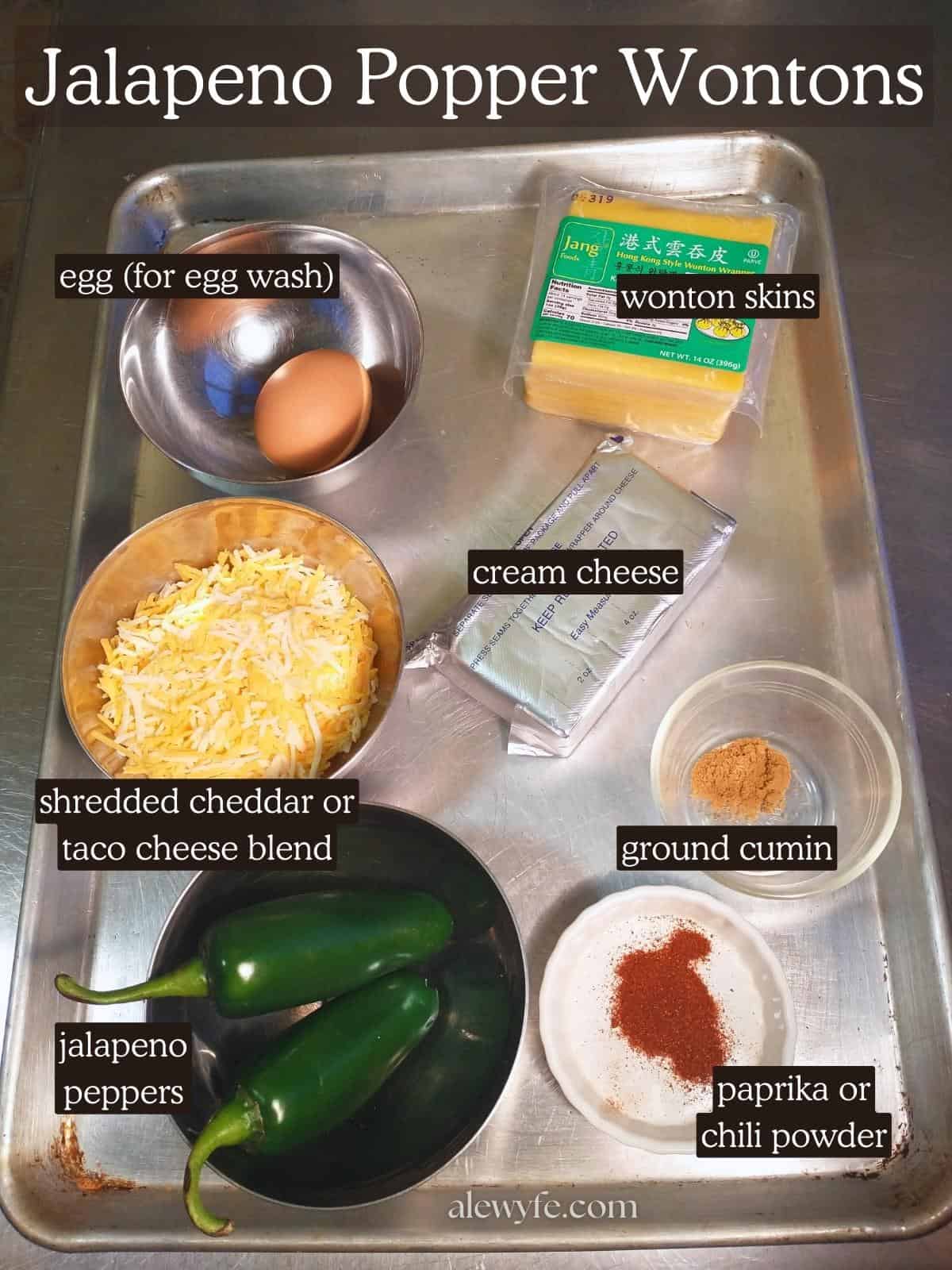labeled ingredient photo for jalapeno pepper wonton recipe.