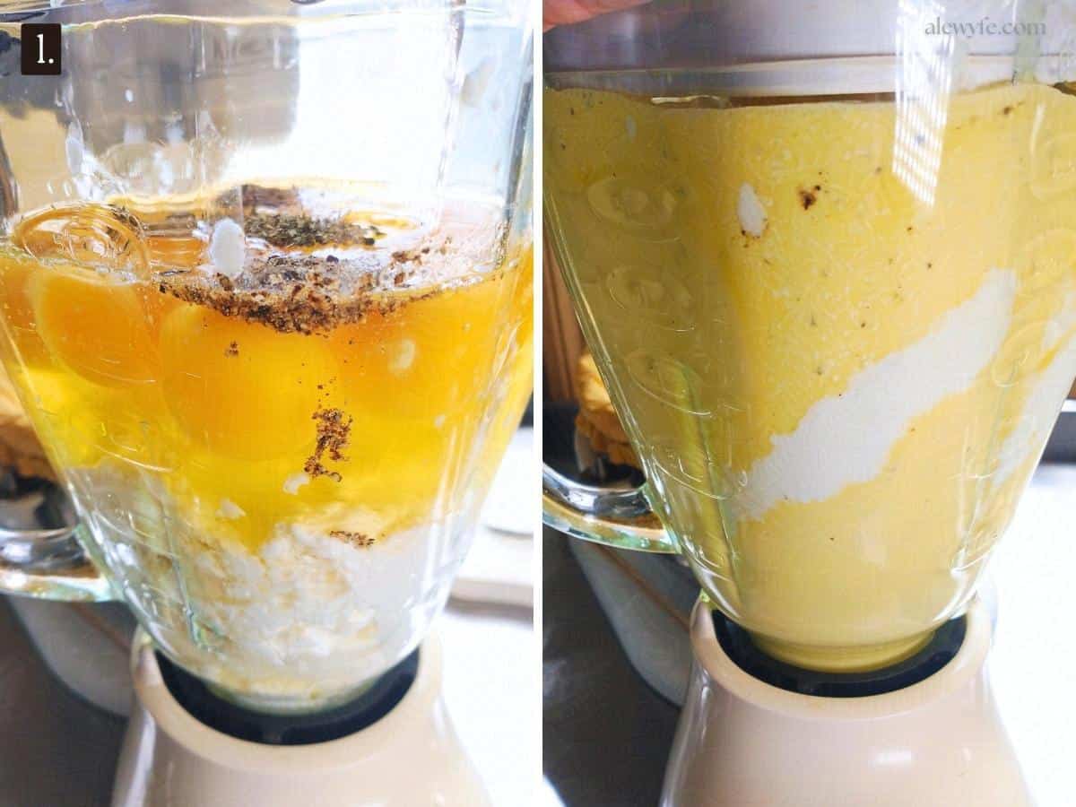 blending the eggs, cottage cheese, and seasonings together until smooth. 