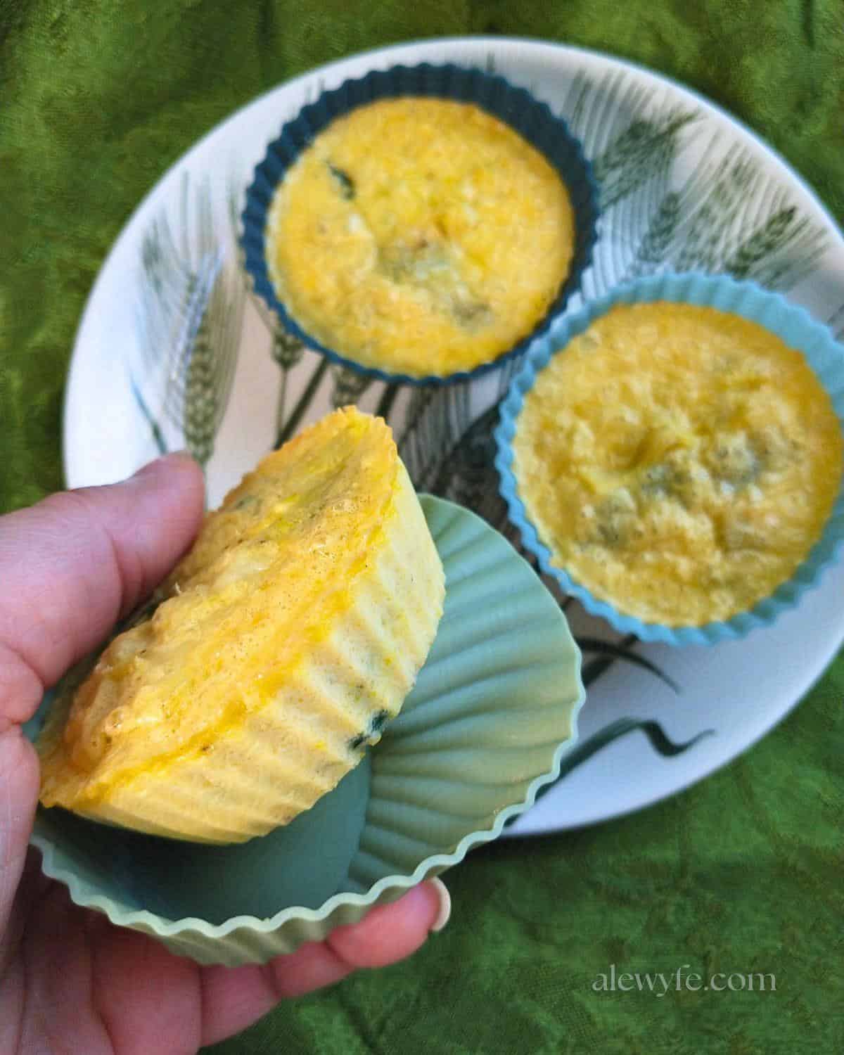 unmolding the egg bites from the silicone baking cups.