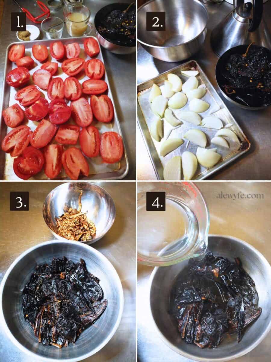 step by step photos for roasted salsa roja canning recipe.
