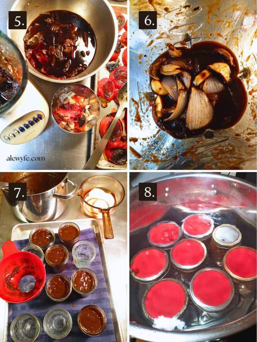 steps 5-8 to making & canning ancho salsa roja.