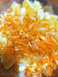 chopped oranges and citrus peel.