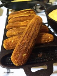 buttermilk cornbread baked in an antique cast iron cornstick pan.