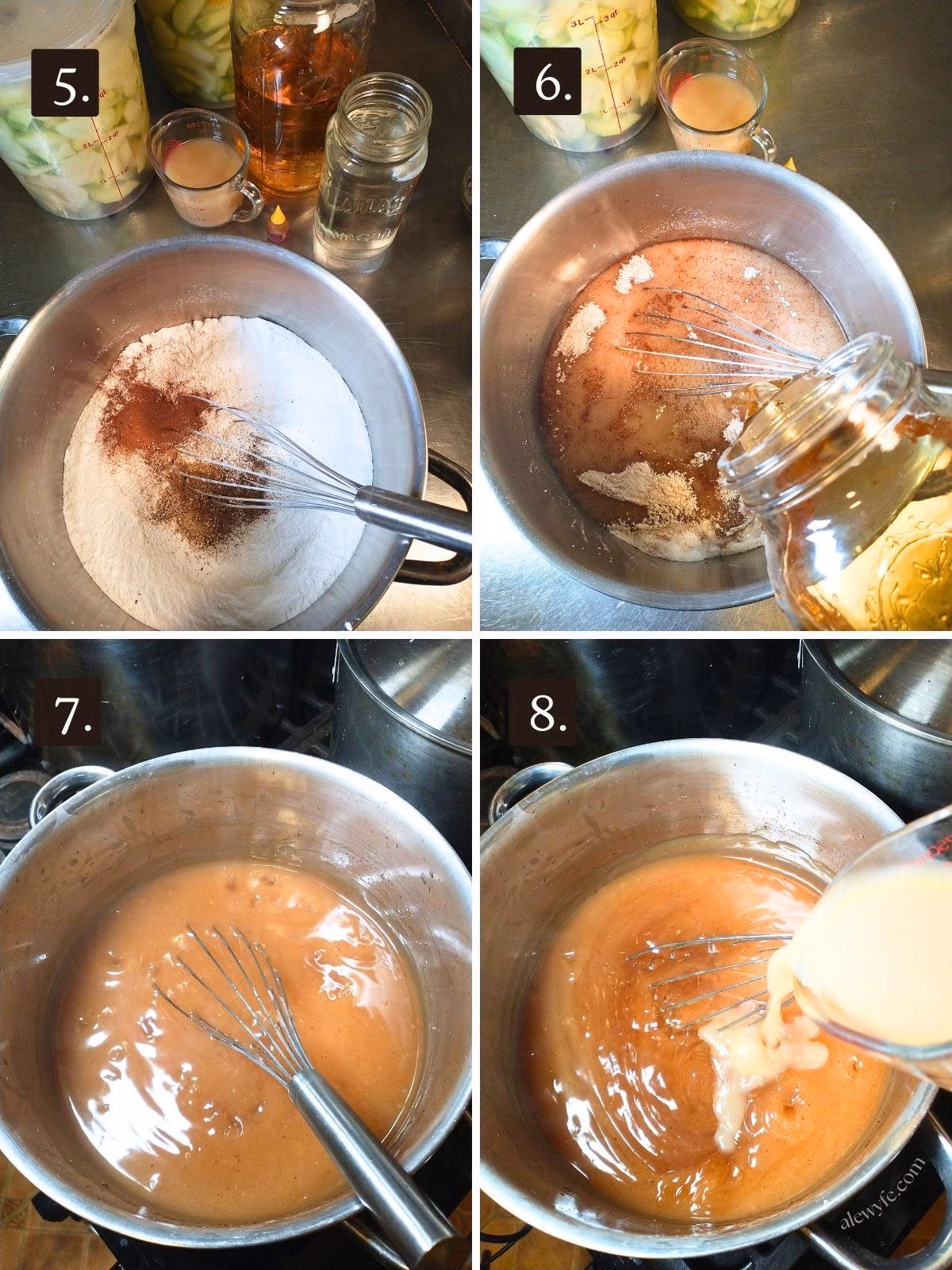 mixing the clear jel, sugar, and spices to cook the apple pie filling base.